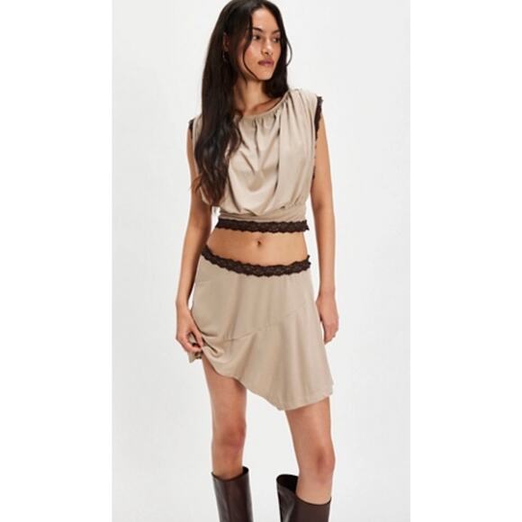 Free People Mundet Mini Skirt Set Stone Color Boho Chic Feminine Sz XL NWT - Picture 2 of 5